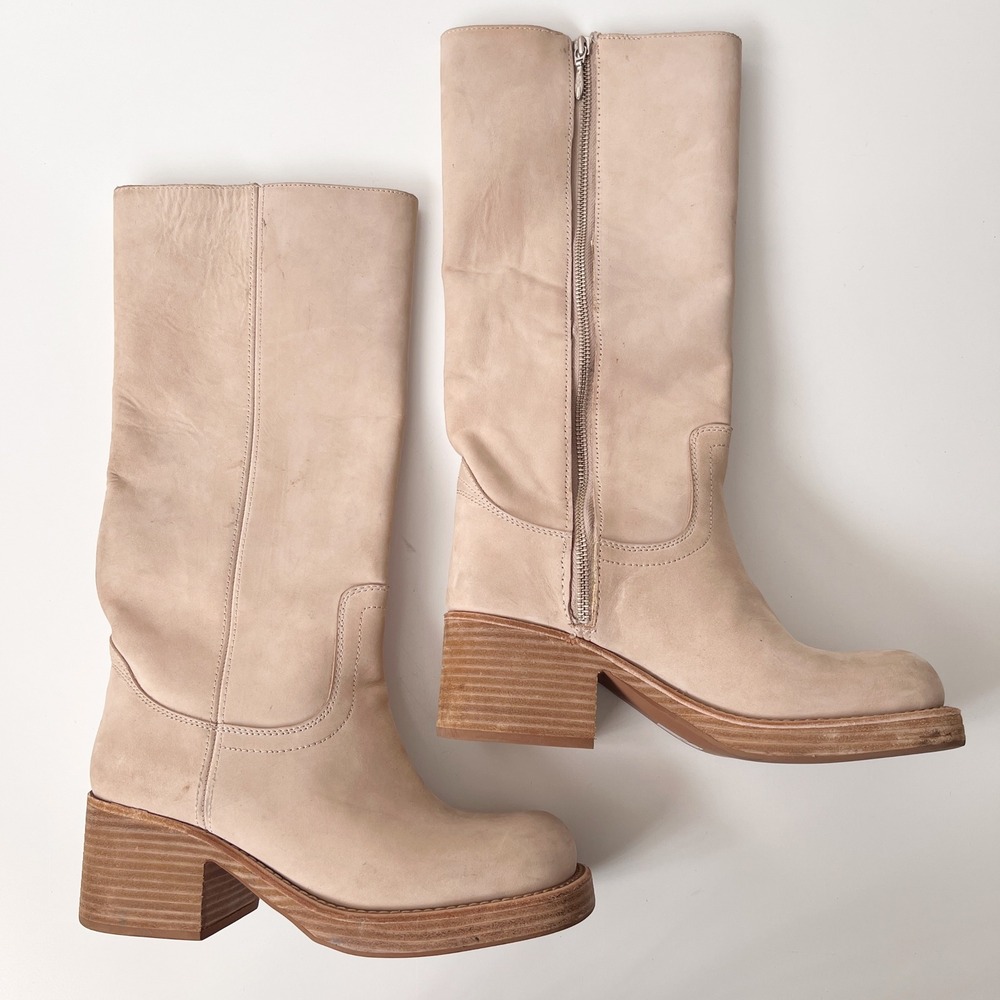 Jeffrey Campbell Campus Boots Leather Size 6.5 Square Toe Knee High Western
